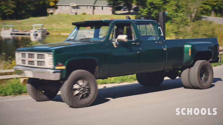 Dark green crew cab dually